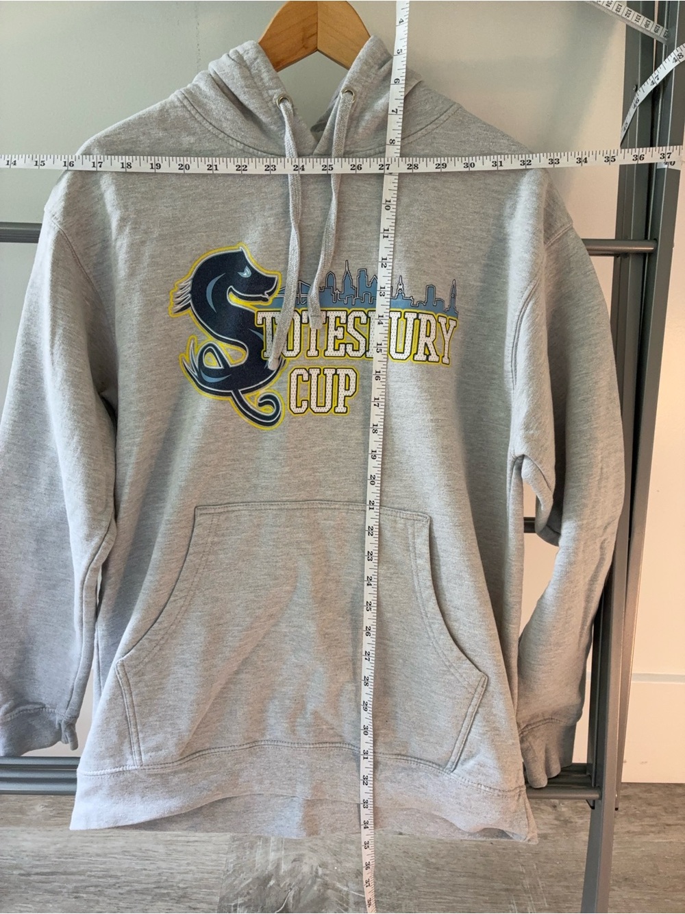 Gray "Stotesbury Cup" Logo Hoodie with Navy & Yellow Graphic Rowing Crew Merch